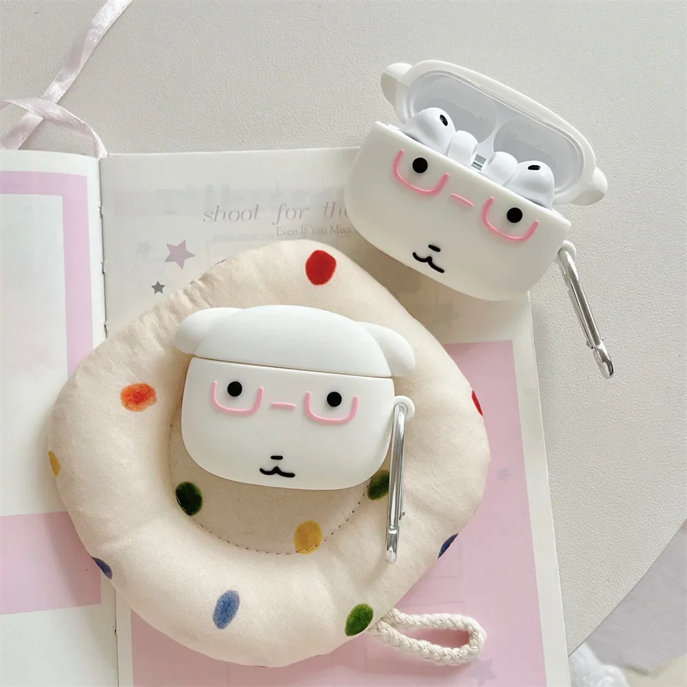 Kawaii 3D Big Head Dog Silikon-Kopfhörerhülle Stoßfest für Apple Airpods 3 4 Cover Airpods Pro2 4 Pro3 Kopfhörer-Schutzhülle – Detail 2