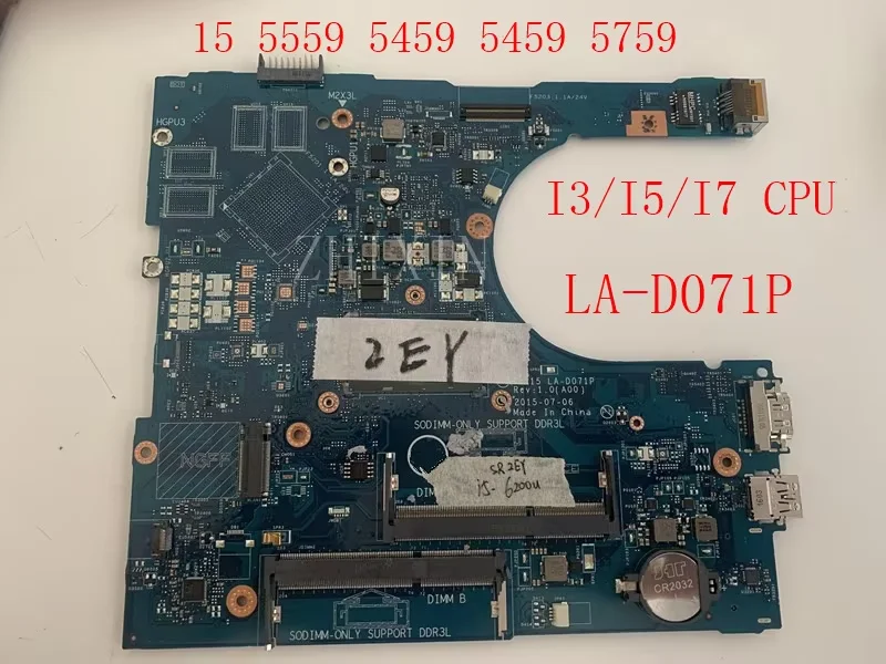 

For DELL Inspiron 15 5559 5459 5759 Laptop Motherboard i3/i5/i7-6th CPU HDMI Notebook Mainboard LA-D071P Full Tested