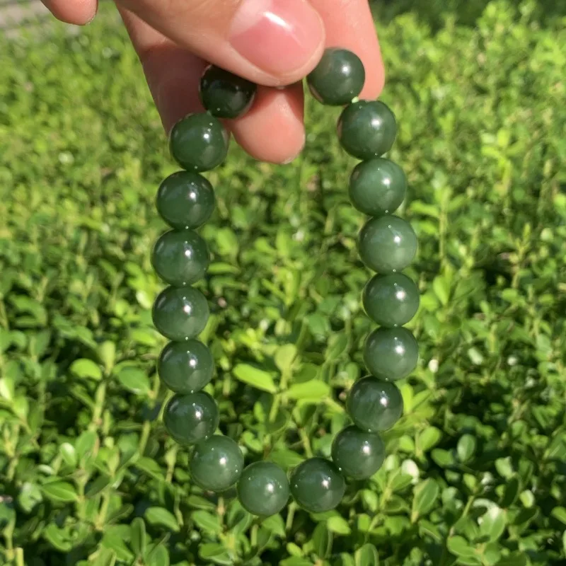 

Натуральный нефрит Хэтянь, русский материал, яшма, круглая бусина, зеленый шпинат, браслет с сертификатом
