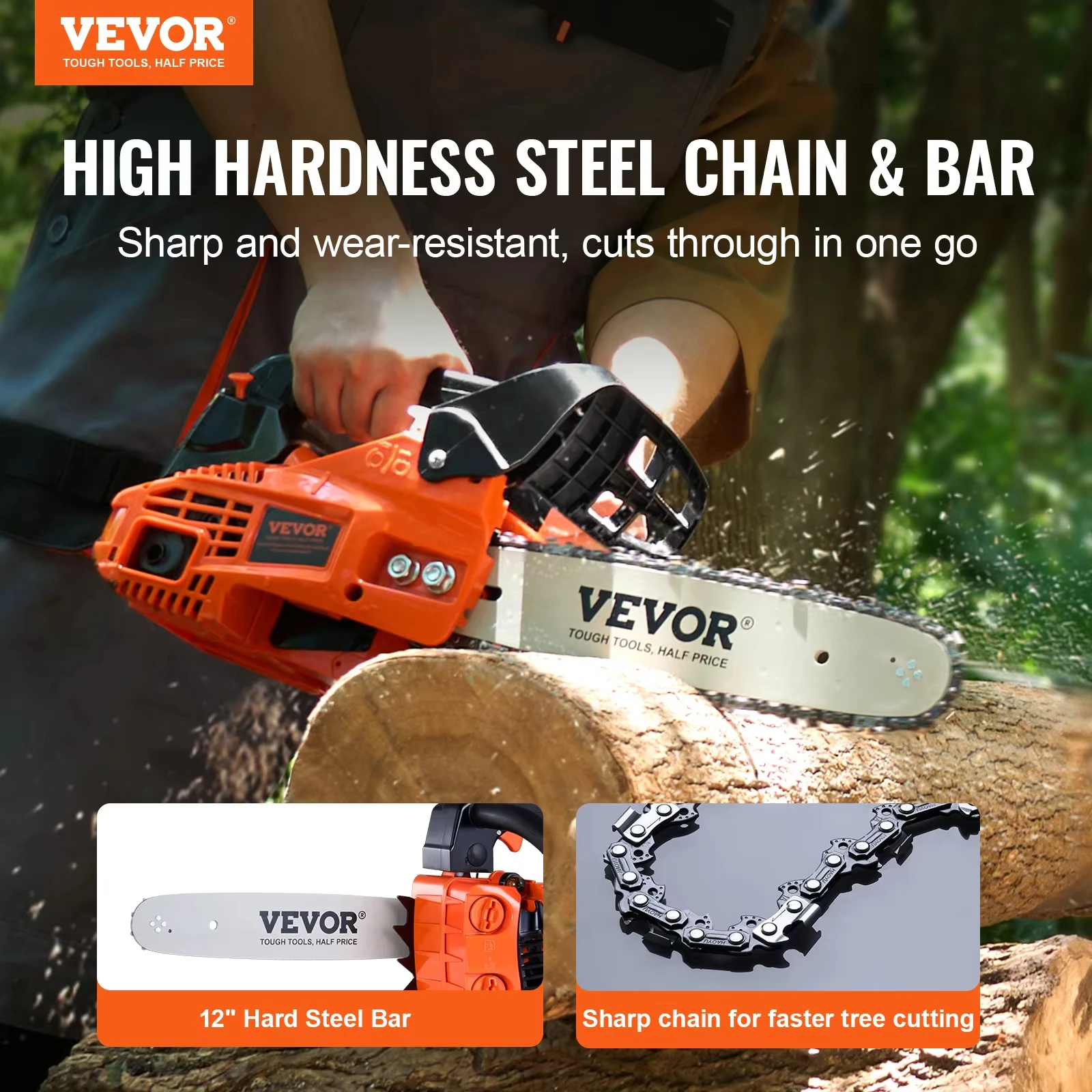 VEVOR Gas Chainsaw Saw Handheld Cordless for Tree Wood Branch Cutting Farm Garden Ranch Forest Cutting Use