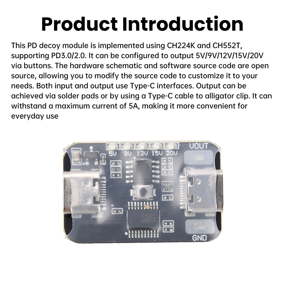 PD-Schnelllade-Attrappe-Modul mit einstellbarer Spannung 5V-20V Ausgang PD2.0/3.0 für Alterungstest von Typ-C-Ladegeräten – Detail 8
