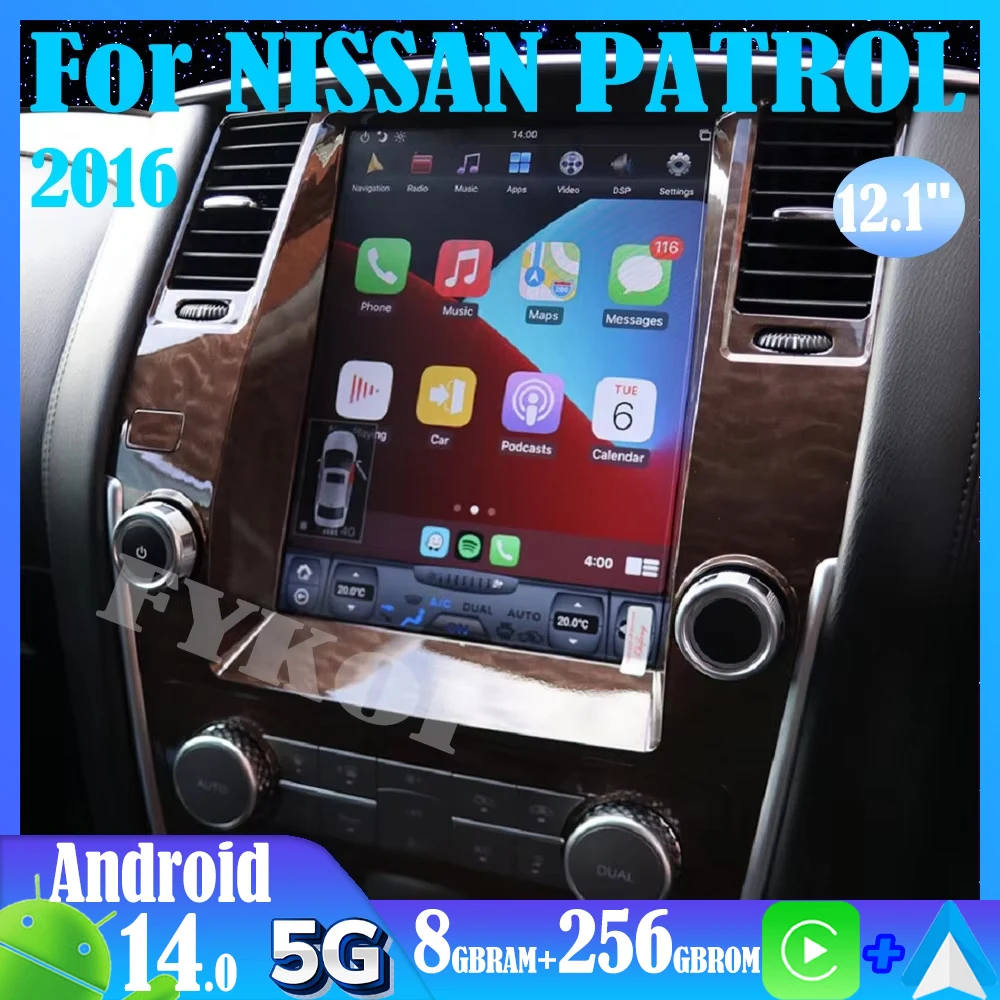 Android 14 For NISSAN PATROL 2016 Car Radio Automotive Multimedia Tesla Style Carplay Auto Bluetooth WIFI 4G DSP GPS Navigation