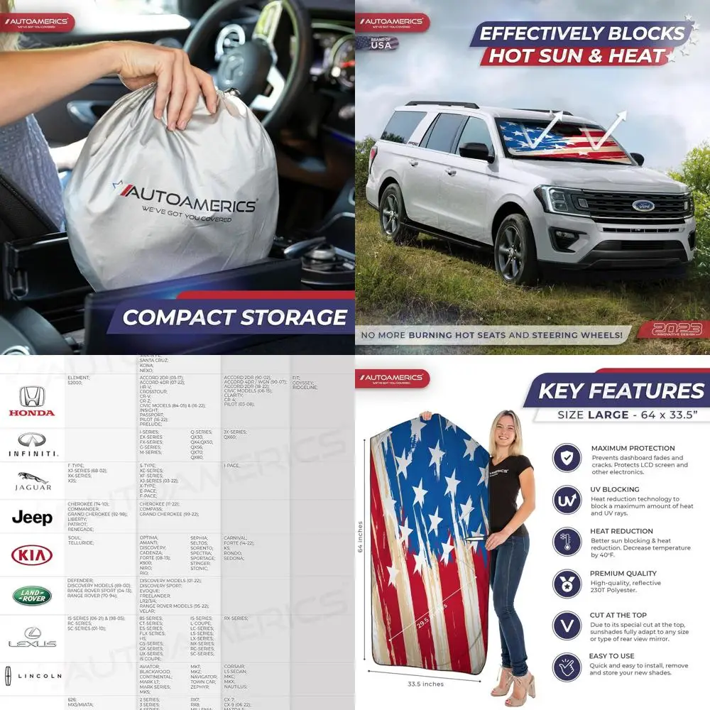 

1-Piece Windshield Sun Shade USA Art Flag - 1 American Design - Foldable Car Front Window Sunshade for Most Sedans SUV Truck - B