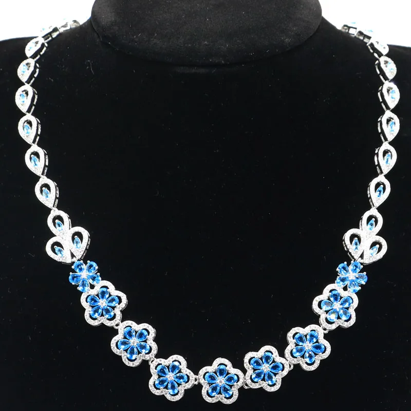 

22x14mm Fantastic Green Amethyst Swiss Blue Topaz White CZ Woman's Wedding Silver Necklace 16.5-17.0inch