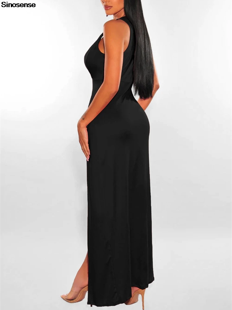 Womens Side Split Deep V Neck Bodycon Clubwear Maxi Vest Dress Sexy Sleeveless Bandage Slim Evening Cocktail Party Long Dress