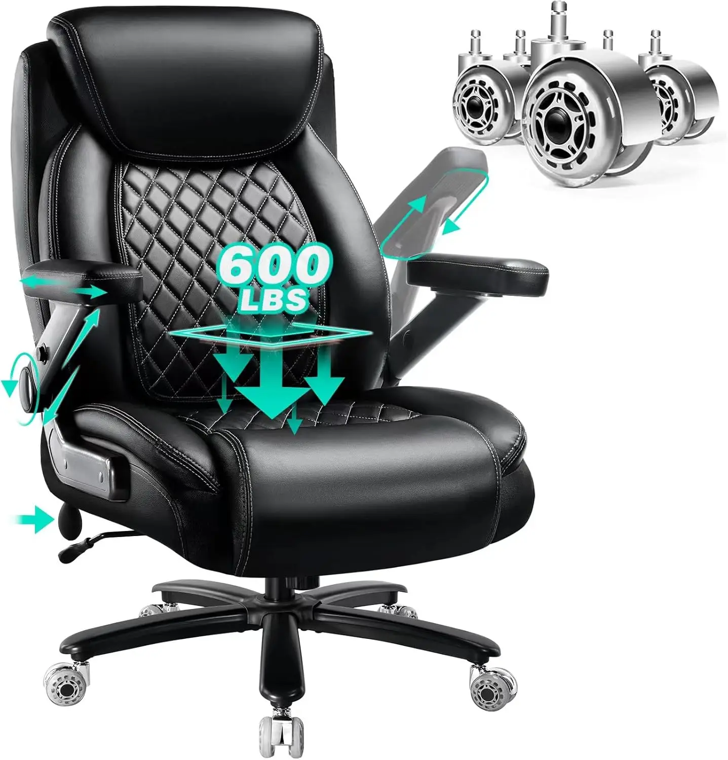 

600LBS Large Heavy Duty Office Chair with 5D Flip Arms,Comfy Big and Tall Executive Office Desk Chair with Pocket Spring Cushion