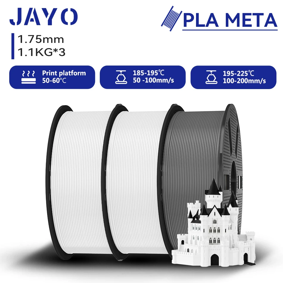 JAYO 3,3KG PLA Meta Filament 1,75MM 3D-Filament PLA für FDM 3D-Drucker, sauber gewickelt, robust, 3D-Druckmaterialien 1,1KG/Rolle
