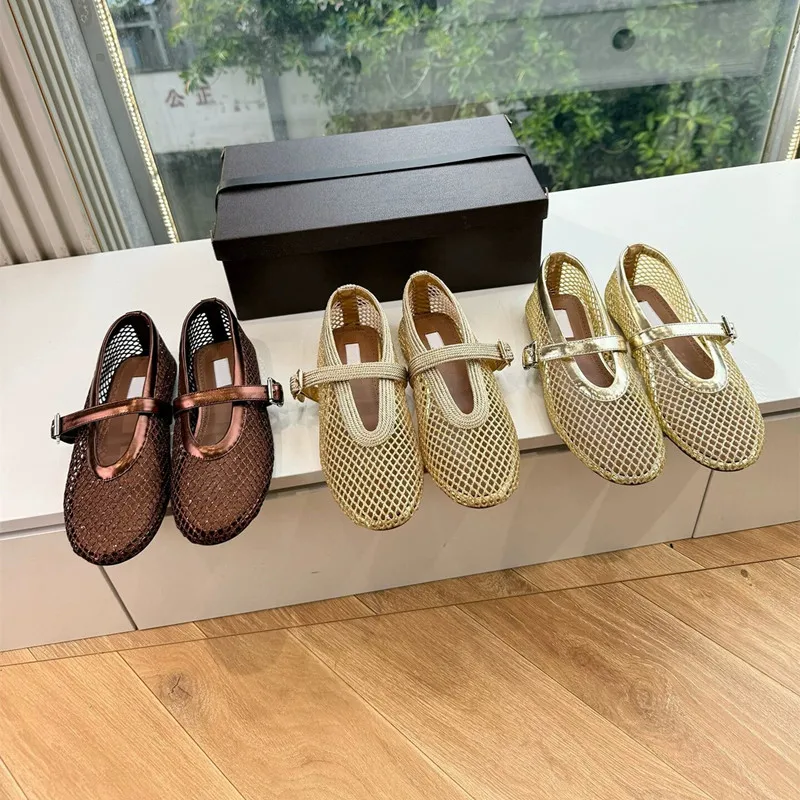 Designer Brand Original Mesh Ballet Shoes Women's Summer Retro Hollow Fishing Net Mary Jane Single Shoes Flat Shoes