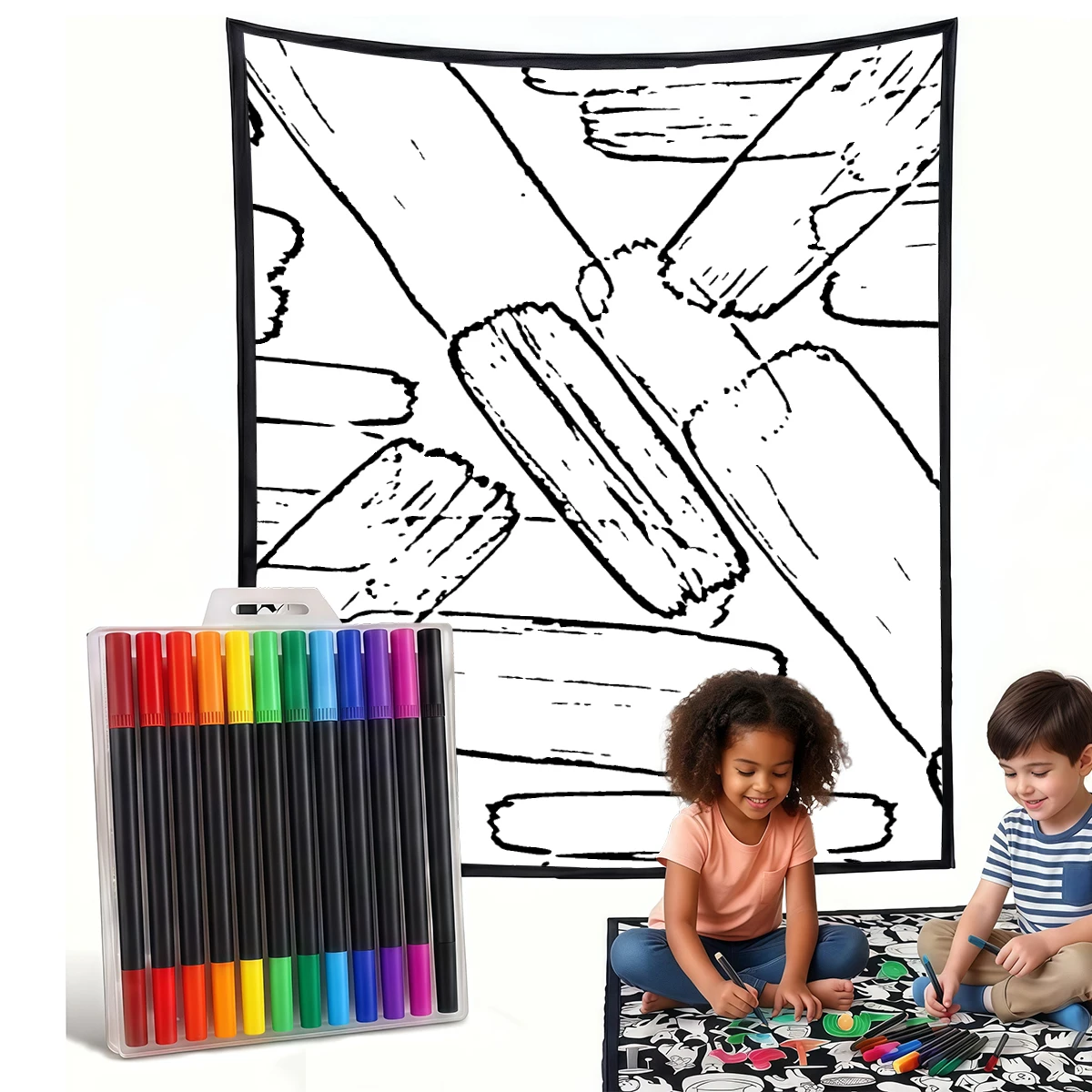 Coral Teal Yellow Strokes DIY Cozy Coloring Blankets -24 Markers, Cozy Velvet Ideal For Daily Use Home Decor And Kids Spaces