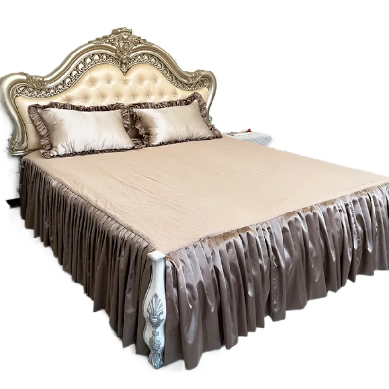 

European neoclassical bed skirt bedspread, comfortable silk soft bedding three pieces, bed skirt high bed tail two pieces