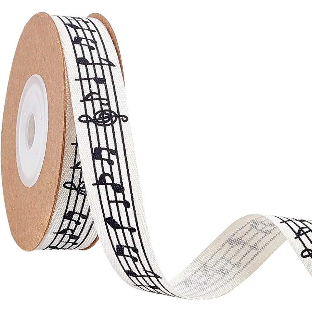 11 Yards Musical Notes Ribbons 5/8Inch Musical Notes Craft Ribbon Printed Music Note Cotton Ribbon with Spool for Gift Packaging