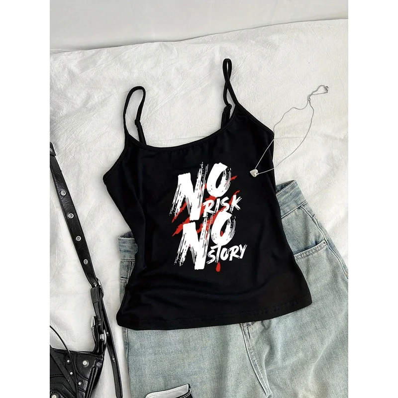 American RoundNeckCami Top Risk-Free No Story,Y2K Retro Hot Adjustable Thin Straps Short Cami Vest,Women'S Summer New Sleeveless