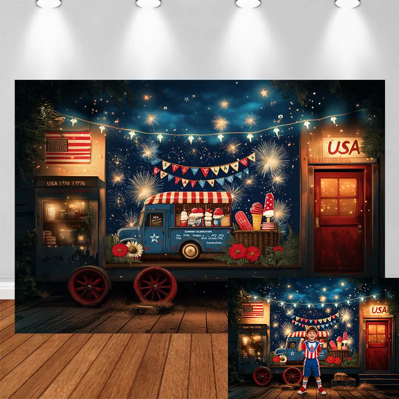 

LS Photography Background Starry Sky Food Truck Ice Cream American Wooden Door Decor Adult Kids Portrait Photo Backdrop Studio