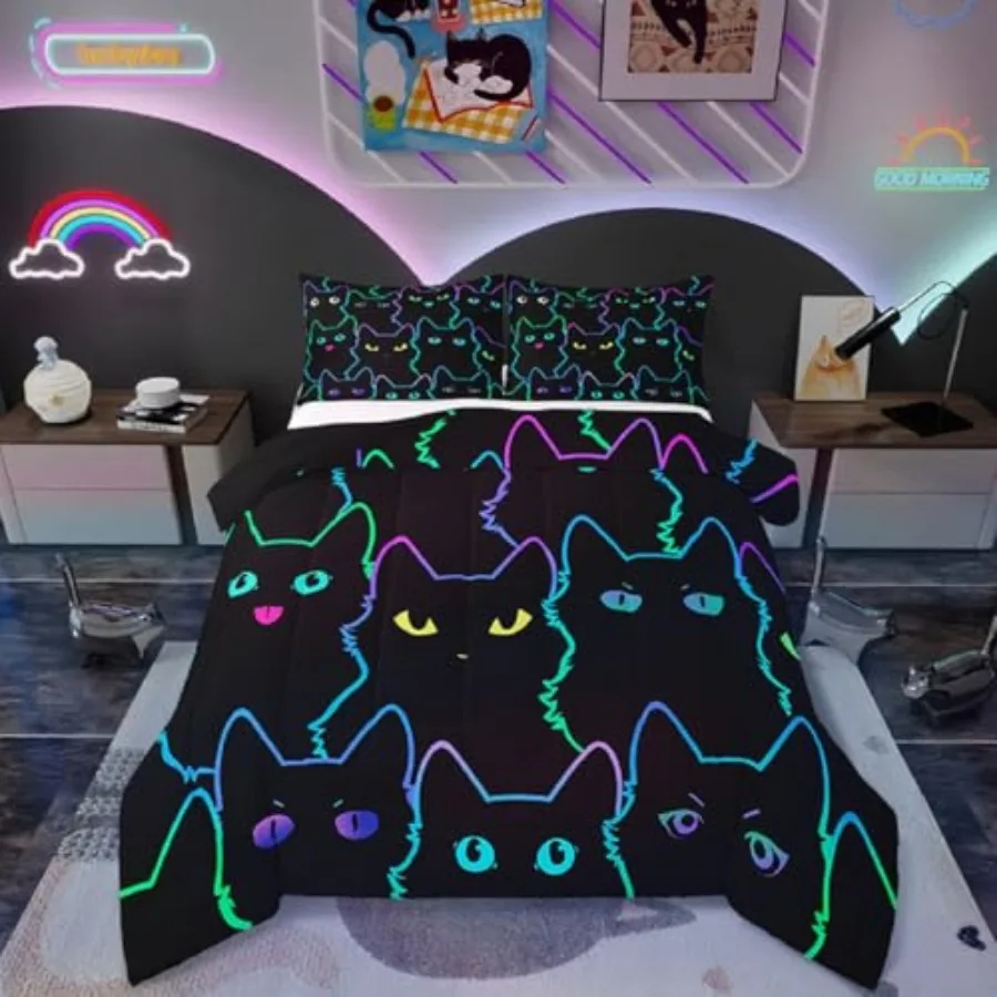 

Teen Girl Bedding Size Cute Comforter Set Rainbow Line s Bedding Sets for Girls Boys Cartoon Kawaii Animal Quilt Set Reversible