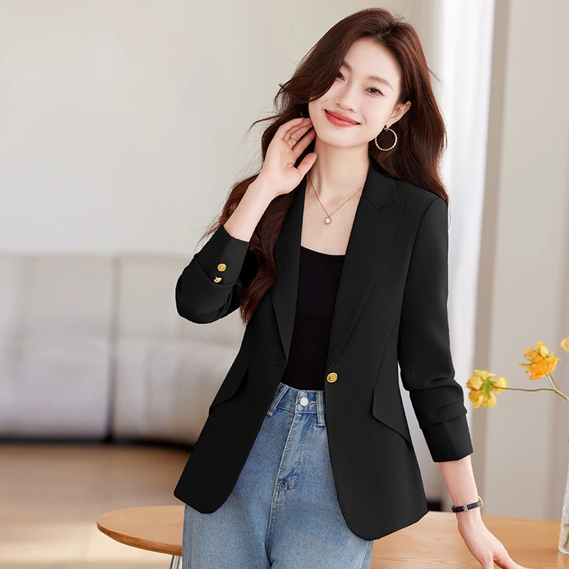 NAVIU 2024 New Women Blazer manica lunga Blaser Ladies Suit Jacket Coat Slim femminile Blazer dentellato Office Lady Small Blazer