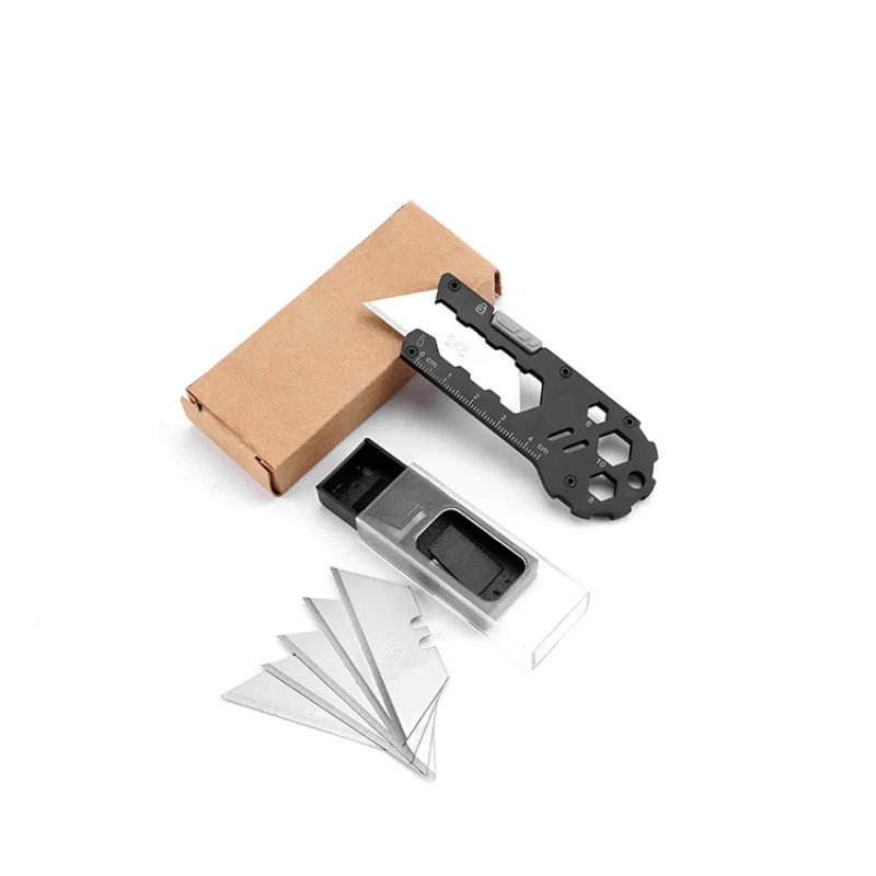 EDC Multifunctional Stainless Steel Outdoor Camping Pocket Multitool Titanium Scalable Utility Art Knife With 5 Spare Blades