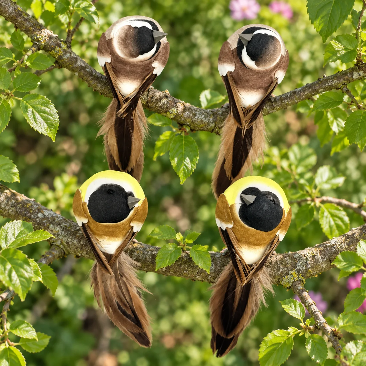 4PCS Artificial Bird Ornaments Decorative Bird Figurines for Home Garden Tree Holiday Display Brown