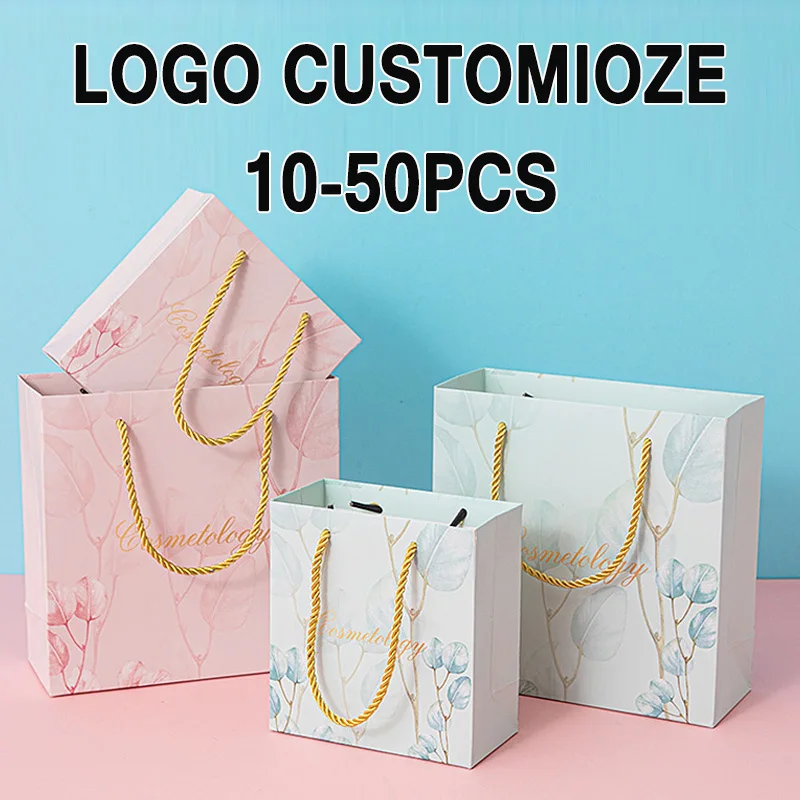 

10-50Pcs Bulk Gift Bags For Wedding Birthday Guests Personalized Logo Paper Bags With Handles Clothing Packaging Shopping Bag
