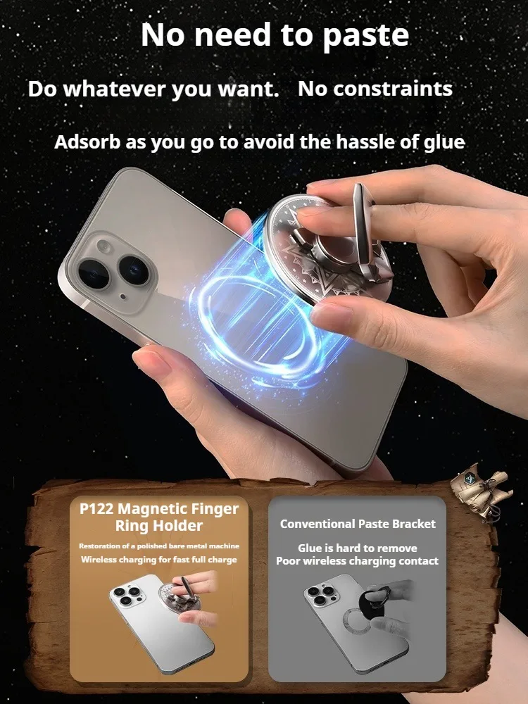 حامل هاتف مغناطيسي معدني من إياري، حامل جيروسكوبي سحري مبهر ببصمة الإصبع مع 360 درجة ° حامل حلقة الإصبع الدوار لملحقات iPhone