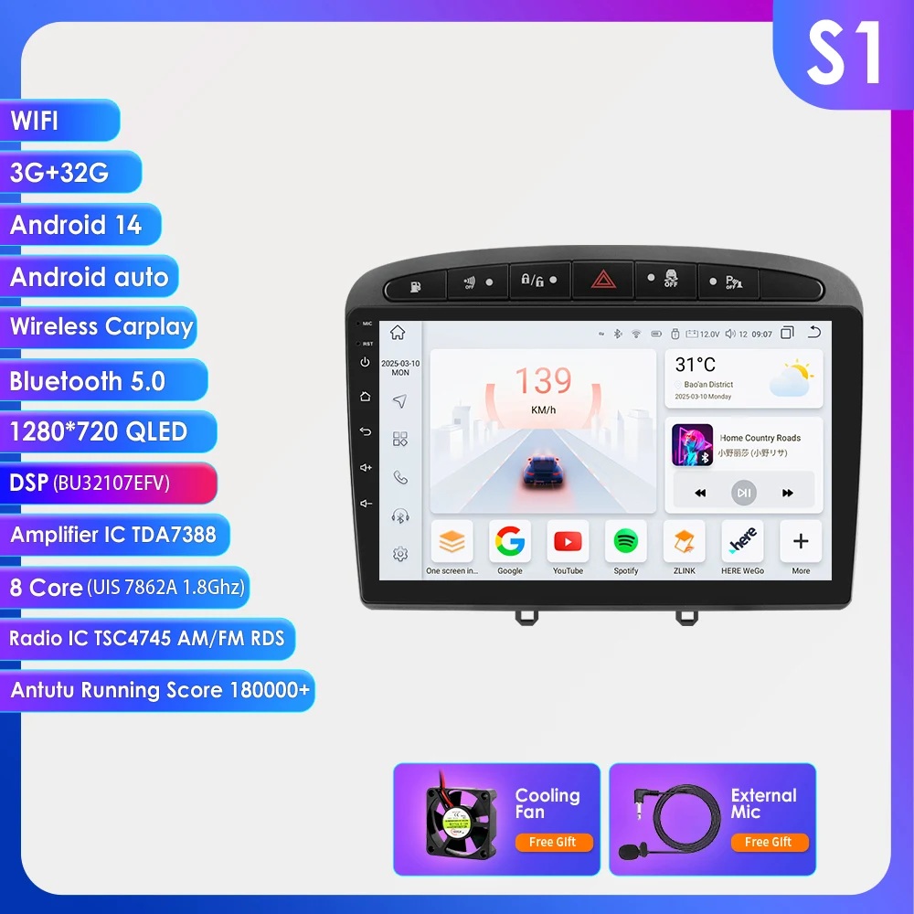 Hizpo 9 inch autoradio touchscreen voor Peugeot 408 voor Peugeot 308 308SW 2012 - 2020 Carplay Android Auto multimediaspeler GPS intelligent automobiel systeem
