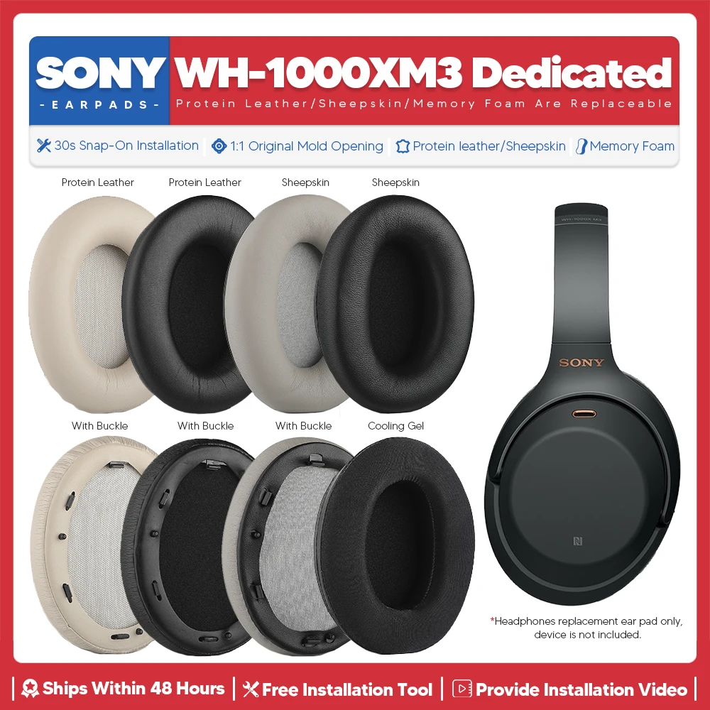 Almohadillas de repuesto para auriculares Sony WH 1000XM3, accesorios para auriculares, piezas de reparación de cojín para la oreja, cuero de proteína