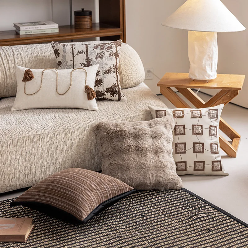 30x50/45X45CM Simple Brown Throw Pillow Cover Jacquard Stamping Waist Cushion Cover Decor Home Decorative Pillowcase