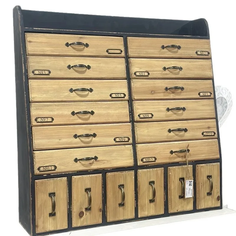 Medieval solid wood retro 18 chest cabinet, multi-drawer storage cabinet c