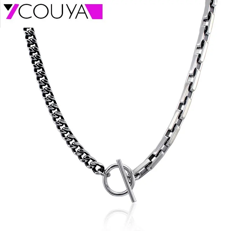 KPOP Silver Necklace 44.5cm Two Chain Mix Cross Long Jewelry for Wedding Party Birthday Gift Popular Accessory