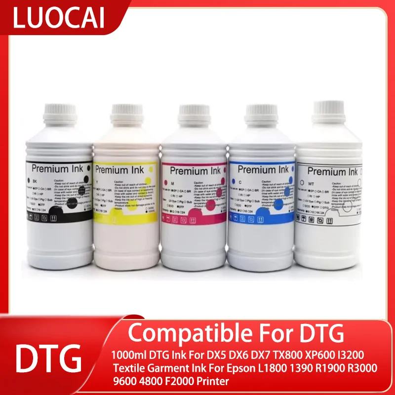 Encre DTG pour imprimante Epson, vêtement textile, DX5, DX6, DX7, cruci800, XPfemale I3200, L1800, 1000, R1900, R3000, 1390, 9600, F2000, 4800 ml