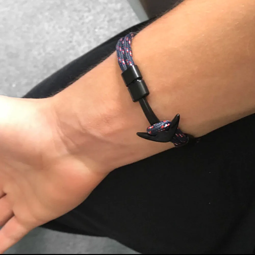 Kirykle Hot Sale Couple Bracelets Fashion Alloy Anchor Bracelets Bangles Braided Polyester Rope Bracelets For Women Men Gifts image 4