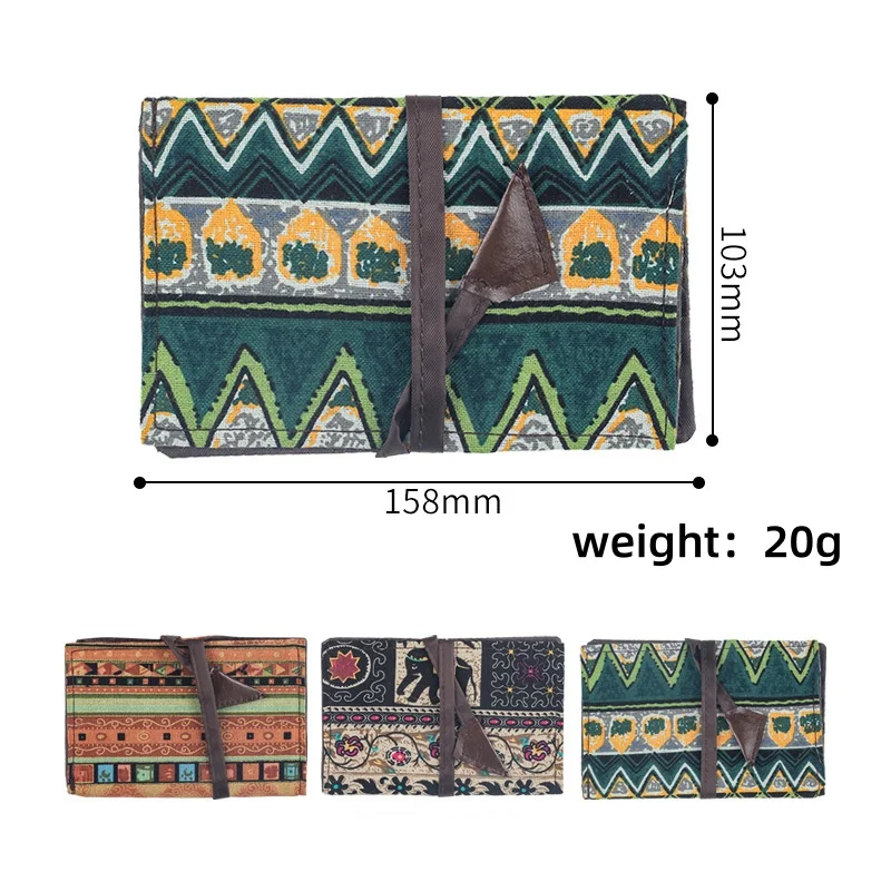 Ethnic style hand rolled tobacco bag, fabric moisturizing bag, cigarette bag with three fold winding rope accessories