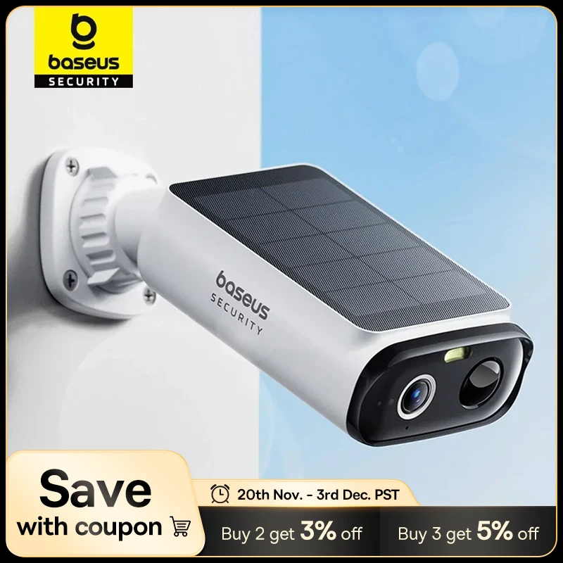 Baseus Security S1 Lite Telecamera di sicurezza solare Telecamera esterna wireless Alimentazione continua Risoluzione 2K 135 ° Telecamera Wi-Fi FOV IP67
