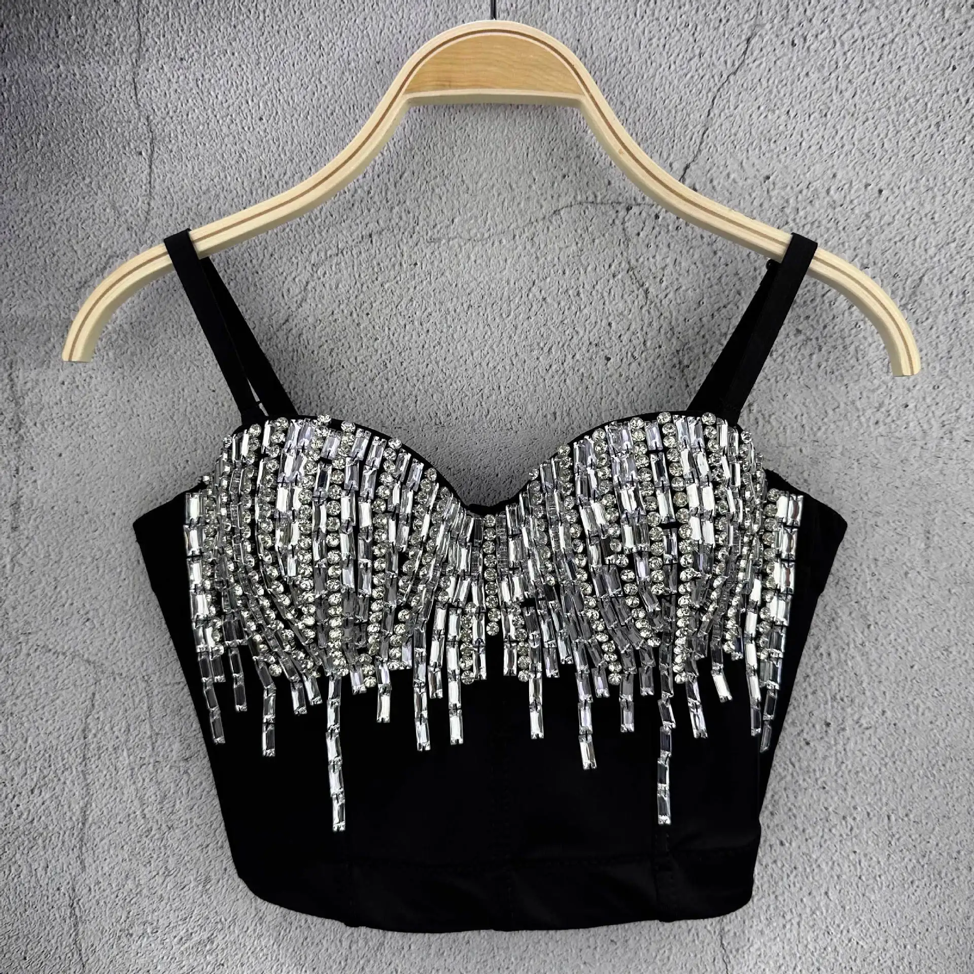 Sexy Nightclub Dancing, Chest Wrap With Diamond Sling Vest, Foreign Style Short Gathering Fishbone Bra Top