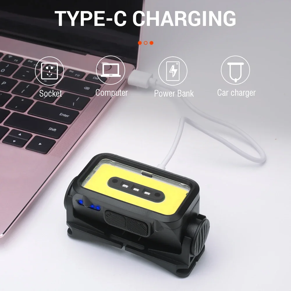 BORUiT K352 500LM COB Motion Sensor LED Headlamp 5-Mode Type-C Rechargeable Headlight Waterproof Outdoor Camping Head Torch