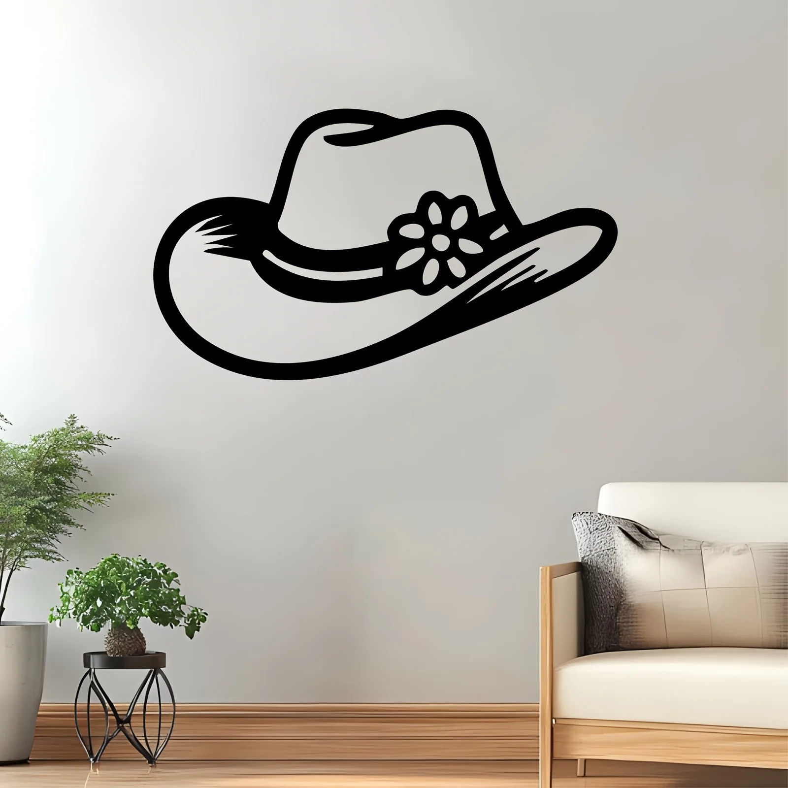 Western Cowboy Hat Metal Wall Art,2D Flat Laser‑Cut Silhouette,Rust‑Resistant Iron Wall Mural,Patio,Garden Fence