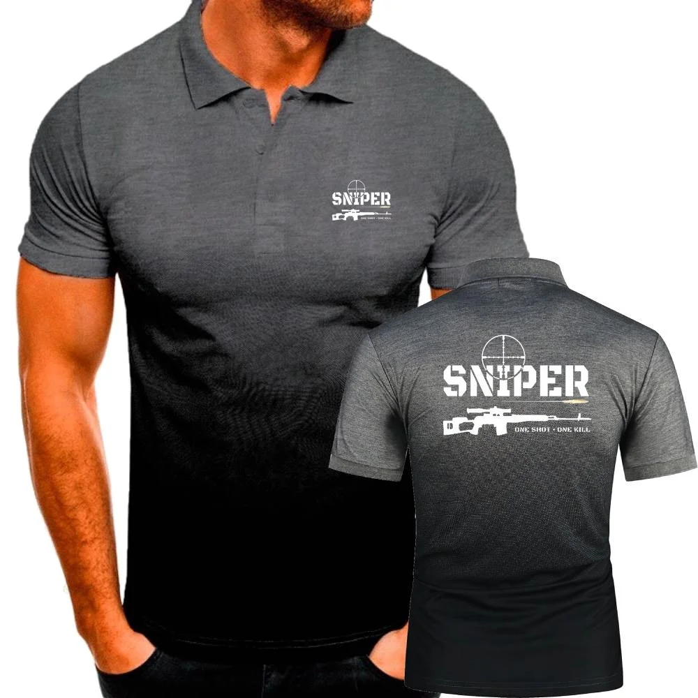 Men\'s Polo Shirts Army Combat Tactical Tshirt Sniper One Shot One Kill TShirts Military Style Sport Youth Short Sleeve Tee S-5XL