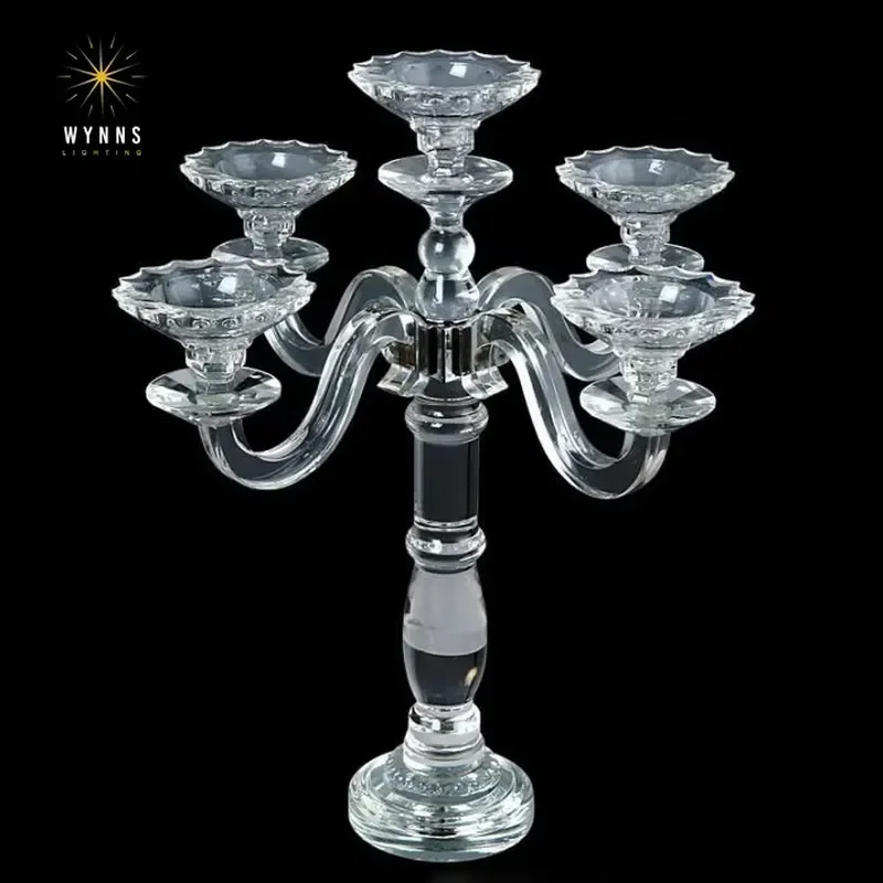 Luxury Crystal 5 Arm Candelabra Metal Candle Holder European Style Wedding Table Centerpiece Decoration Maria Bracket Design