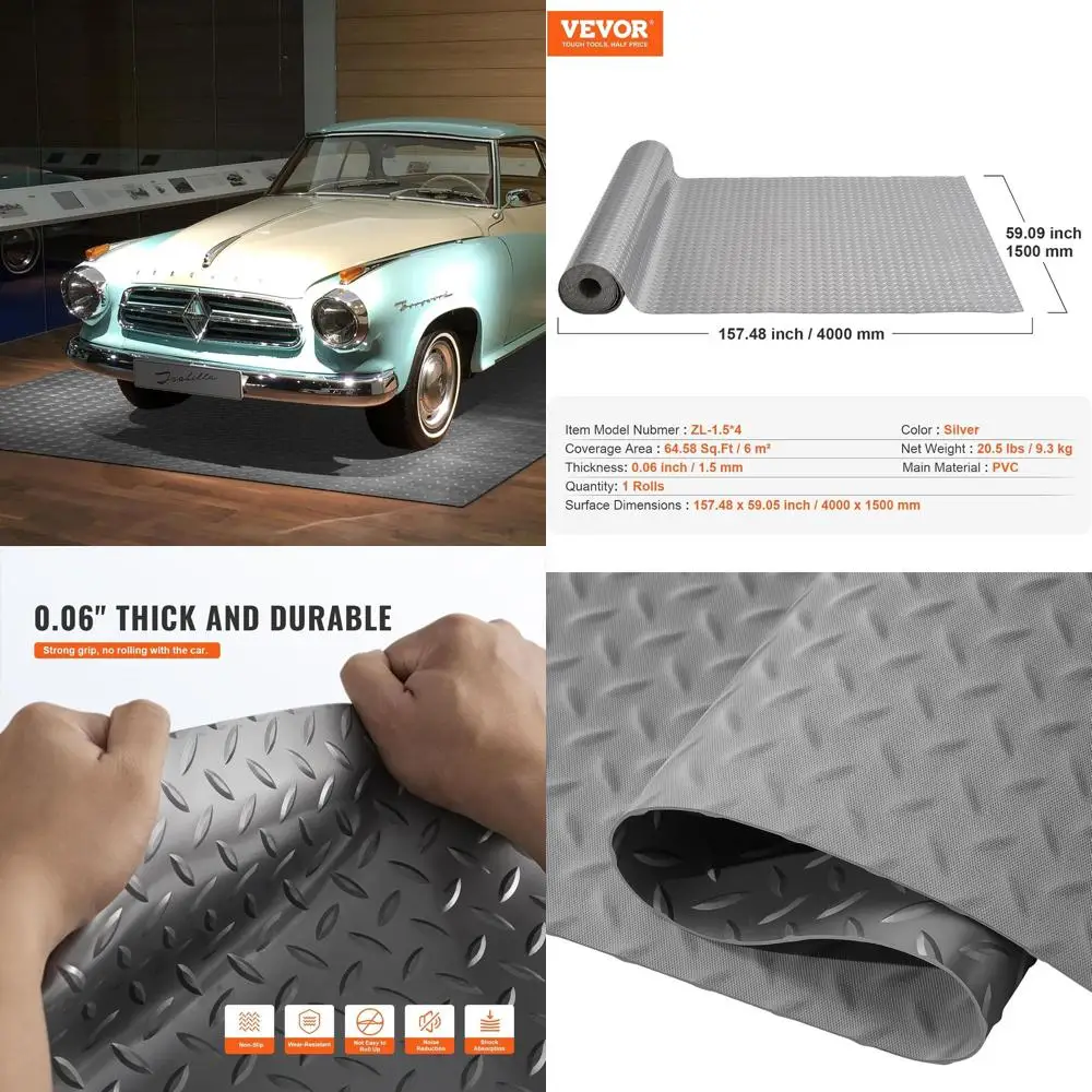 

13x4.9ft PVC Flooring Roll, Non-Slip Diamond Pattern, 64.58 sq.ft, Ideal for Garages, Gyms, Boats, Car Trailers, Silver