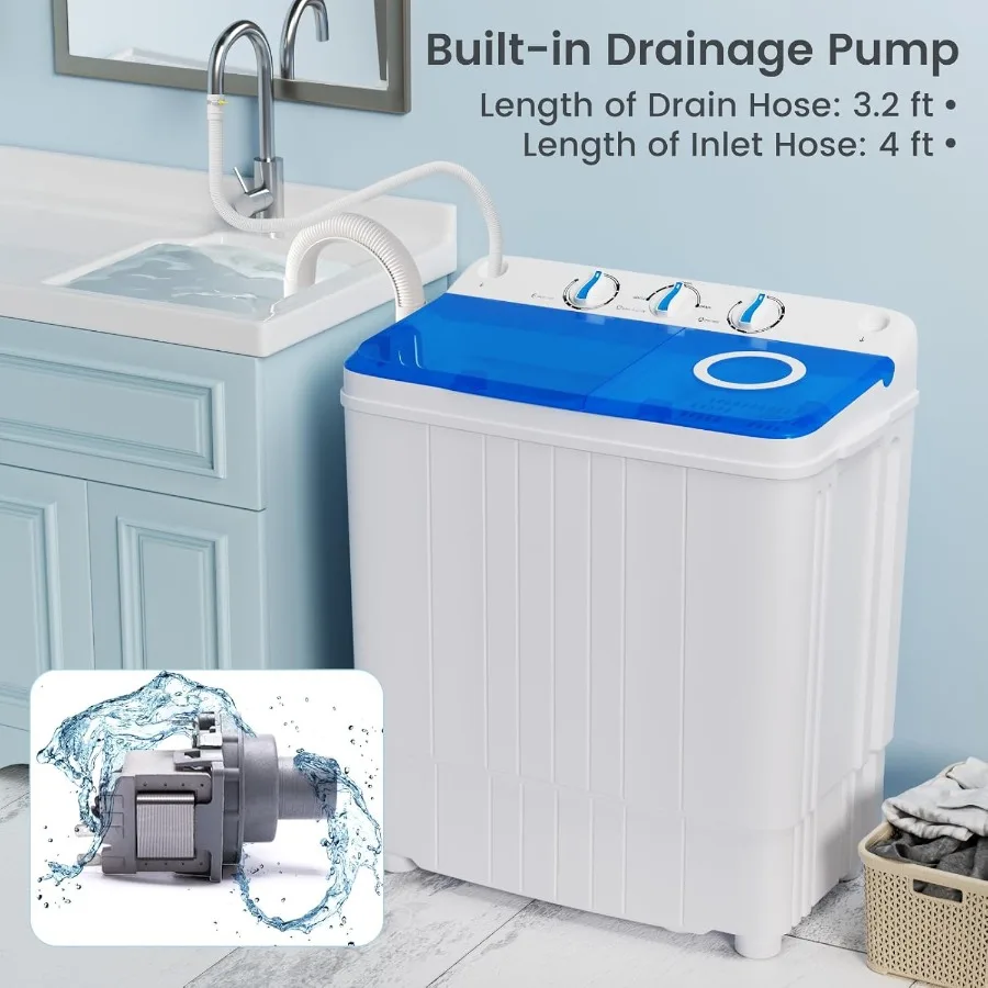 غسالة محمولة بسعة 17.6 رطلًا، سعة إجمالية لشقة النوم المنزلية واستخدام RV: تصميم حوض استحمام مزدوج يتميز بغسيل سعة 11 رطلاً #5