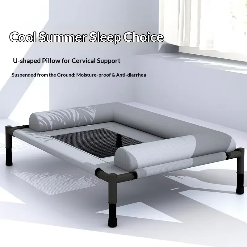 Elevated Dog Bed with Canopy Outdoor Pet Cot Summer Shaded Cooling Raised Puppy Bed Washable Large Dog Camping Tent Furniture