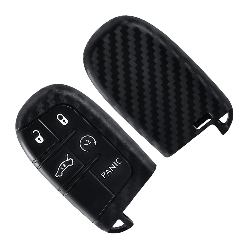 Carbon Silicone Car Key Cover Case For Dodge Ram Charger Journey Durango Jeep Grand Cherokee Chrysler Keyless Fob Shell Holder