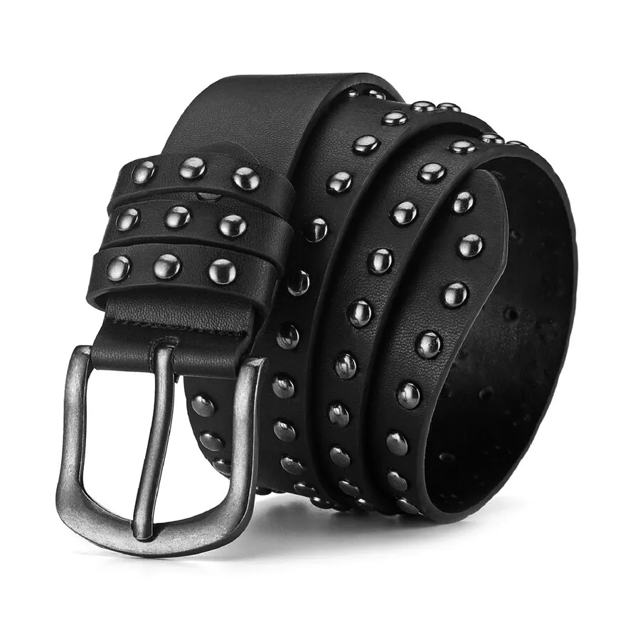 1pc Men\'s Retro Alloy Needle Buckle Women\'s Belt Round Rivet Belt Punk Hip Hop Rock Jeans Belt PU Leather Belt For Men and Women