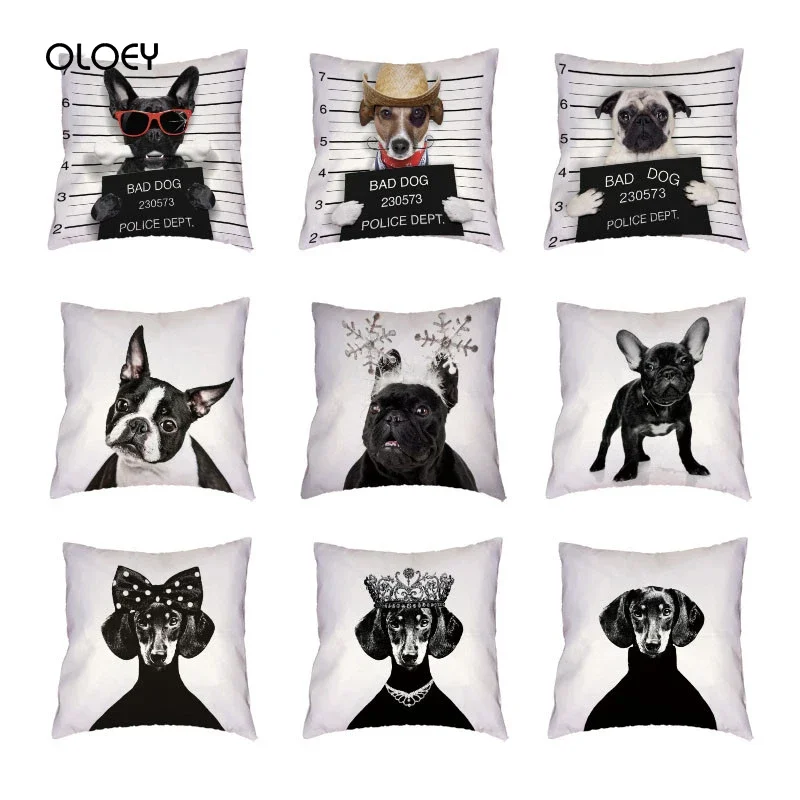 French Bulldog Pug Poodle Pillowcase Polyester Peach Skin Pillowcase Home Bedroom Hotel Chair Decoration Soft and Comfortable  .