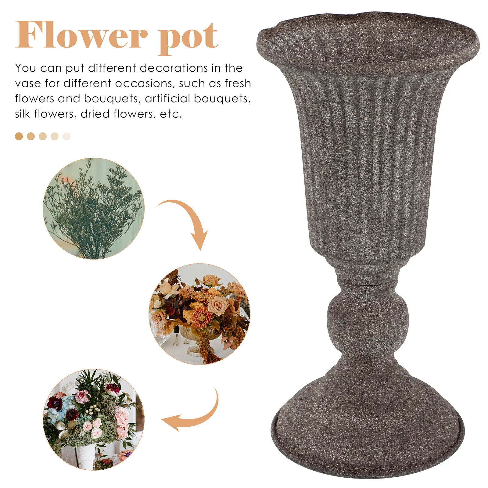 Vintage Iron Flower Pot Urn Planter for Wedding Centerpiece, Home Office & Party Floral Arrangement