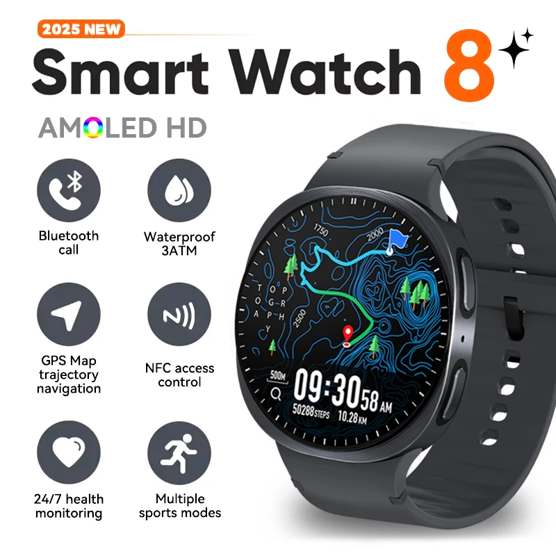 

2025 New Watch 8 Ultra GPS Track Smart Watches For Men Women Health Sport AMOLED Heart Rate Bluetooth Call Waterproof Smartwatch