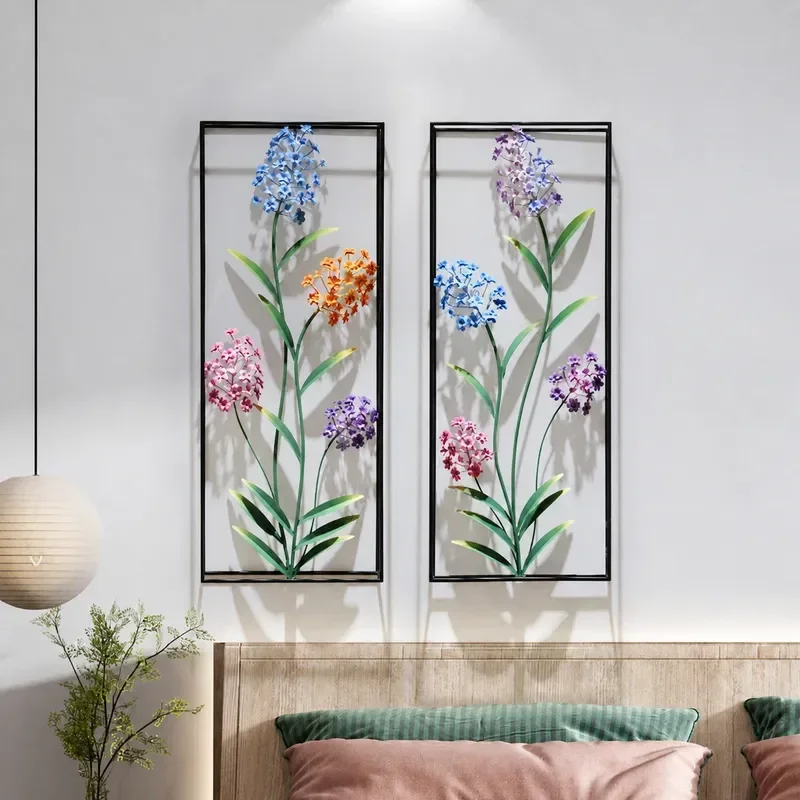 American Pastoral Double Rectangle Frame Faux Plant Wrought Iron Wall Decor 3D Handmade Metal Wall Art