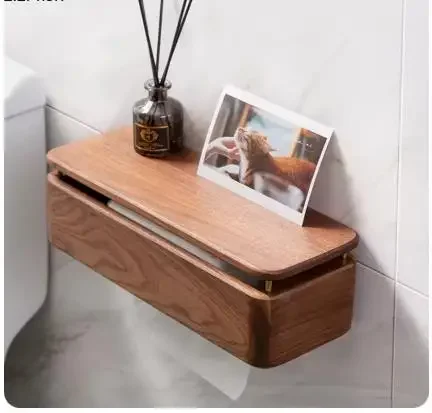 Black Walnut Wooden Paper Towel Holder Roll Holder Toilet Paper Rack Household Wall Mounted Tissue Storage Rack Bathroom Shelves