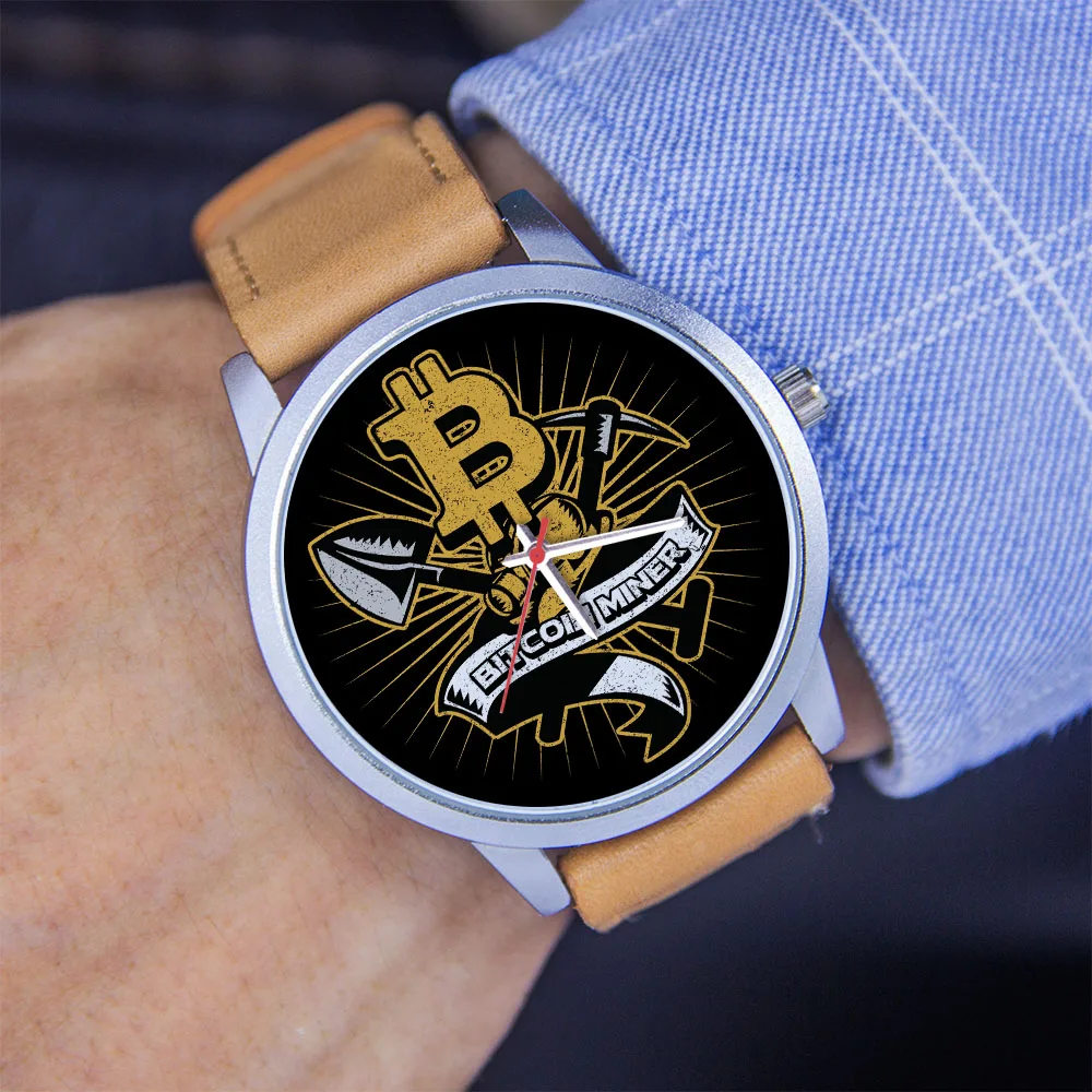 Bitcoin Miner Designs Quadrante personalizzato 45/38mm Orologio Orologio universale Nero Argento Oro rosa Regalo souvenir Pelle Silicone