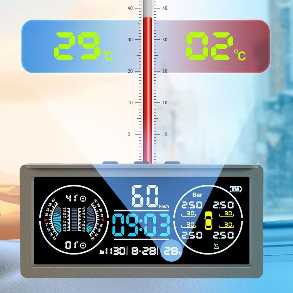 

New Solar Car Head Up Display Digital Odometer Security Alarm HUD Intelligent Inclinometer Vehicles Compass Thermometer