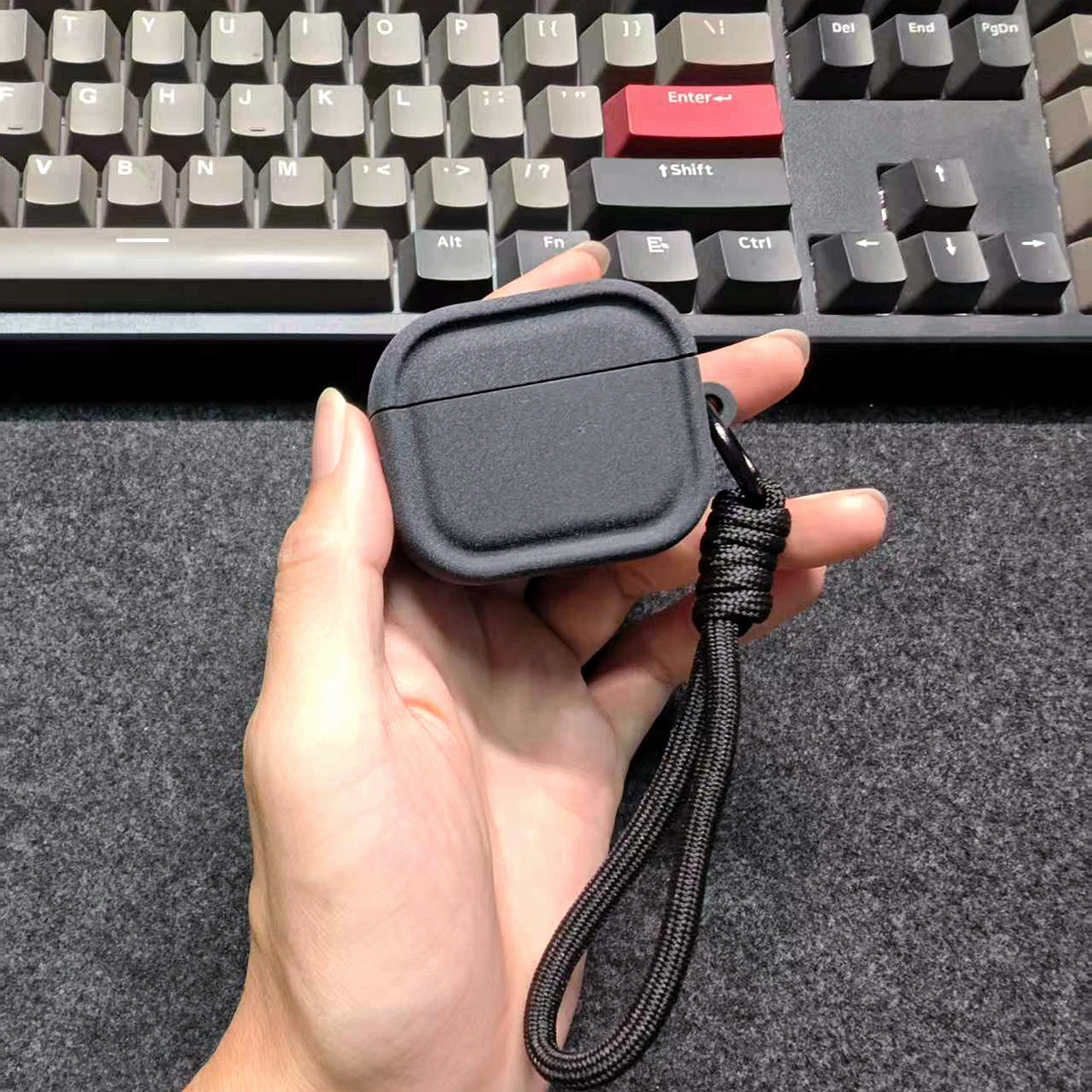 

Matte Black Case for AirPods 4 3 Pro 2 Pro 3 Soft Silicone Protective Cover with Wrist Strap Anti-Lost Shockproof Earphone Case